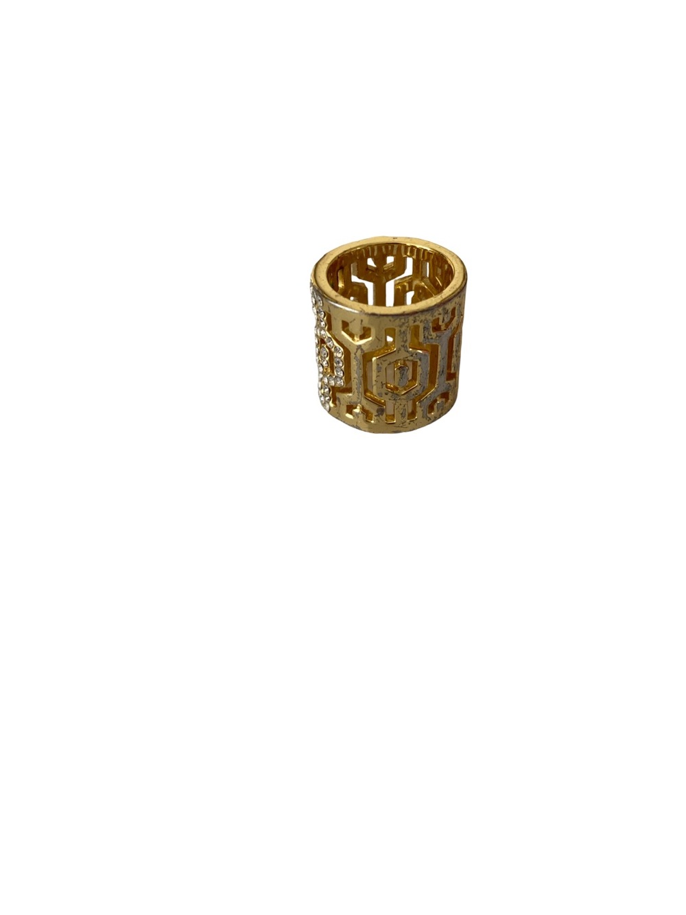 Greek Key Wide Gold Pave CZ Wide Band Ring - Women's Statement Jewelry-6 - Picture 2 of 4